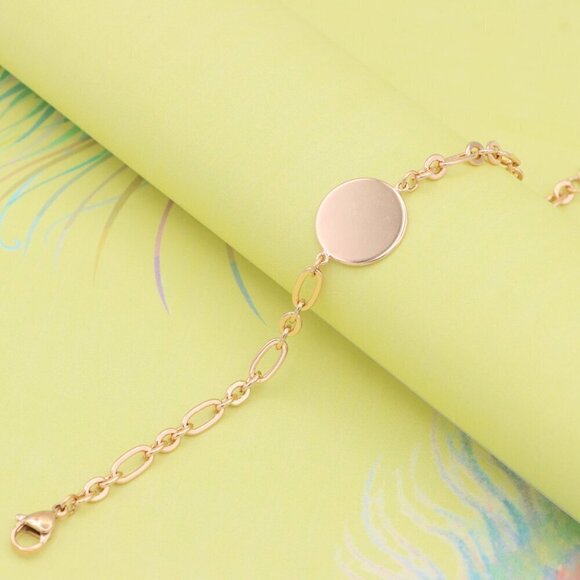 "Elegant Rose Gold Chain Bracelet with Round Charm – Adjustable Fit, XPBL0879 - Picture 4 of 12